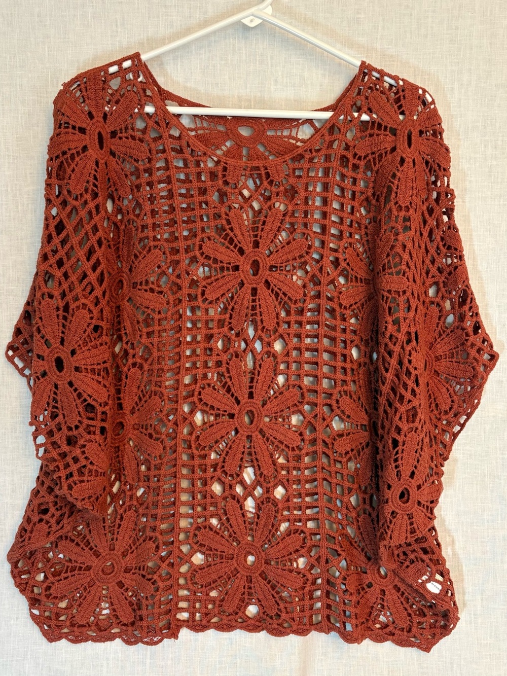 Rust Crochet Floral Openwork Women’s Top